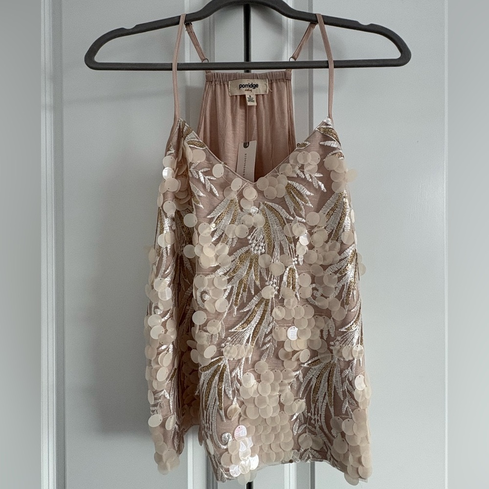 Anthropologie Cream Sequin Camisole